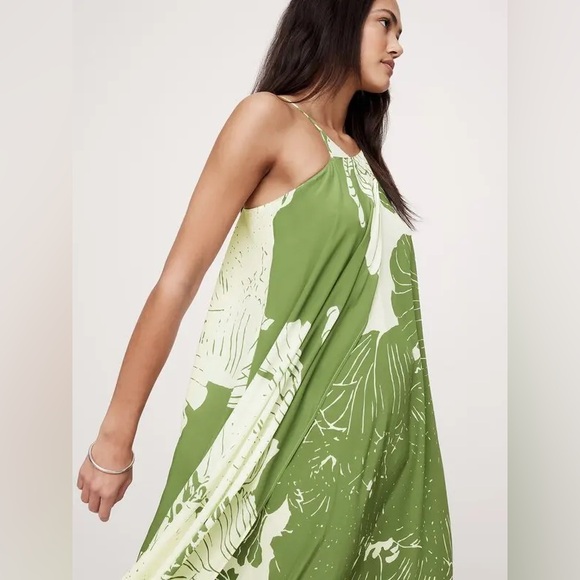 Banana Republic Matte 100% Silk Cross-Front Maxi Dress Green Floral Size XL $350 - Picture 4 of 12